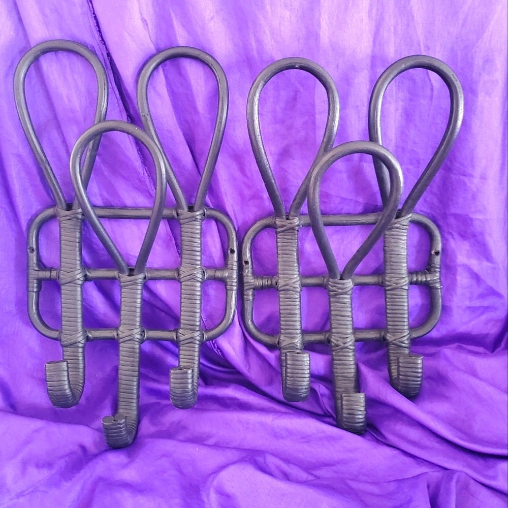 Ikea Rattan Boho Bent Black Wall Hooks Hangers Hat Coat Bamboo MCM